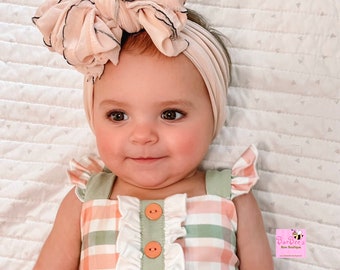 Shell Beige Ruffle Messy Bow HeadWrap, Baby Girl Ruffle Hair Bow, Girls  Newborn HeadWrap Classic HeadWrap Mini Bow HeadWrap