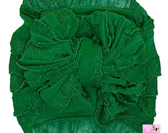 Emerald Green Ruffle Messy Bow HeadWrap, Baby Girl Ruffle Bow Newborn Infant HeadWrap Ruffle Piggy Bows Hair Bows