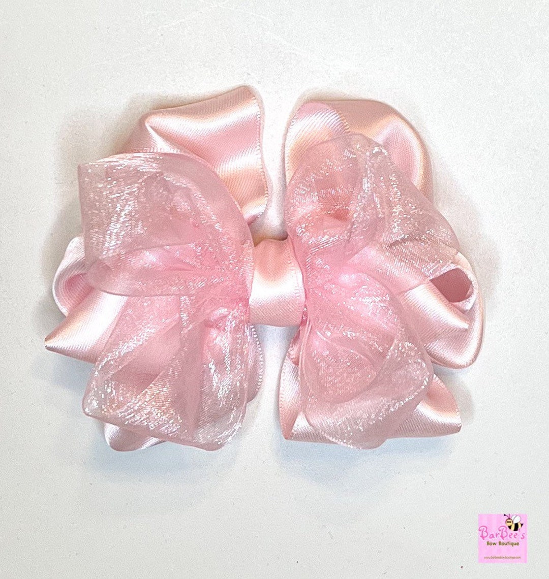 Satin and Organza Ribbon Hair Bow Boutique Girls Satin Bow Clip Flower Girl Bow Hair Bow Toddler