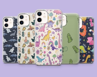 Kawaii Dinosaur Phone Case Cute Dino Rainbow Cover for iPhone 16 Pro, 15, 14, 13 12, Samsung S25, S24FE, S23, S22, A16, A55, A25, Pixel 9