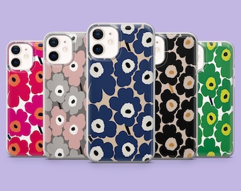 Custodia per telefono Marimekko con motivo a papaveri e fiori per iPhone 17Pro, 16, 15, 14, 13, 12, Samsung S26, S25, S24, S23Fe, A16, A56, Pixel 10, 9Pro