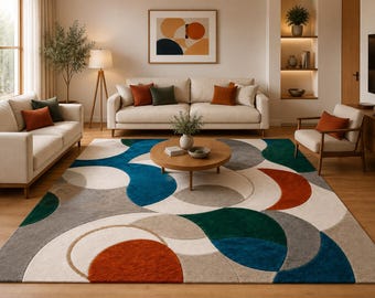 Hand Tufted Wool Rug, Abstract Geometric Area Rug, Modern Living Room Carpet
