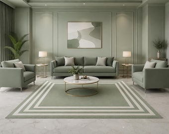 Sage Green Area Rug Handmade Tufted Carpet Modern Living Room Decor Minimalist Border Luxury Floor Covering
