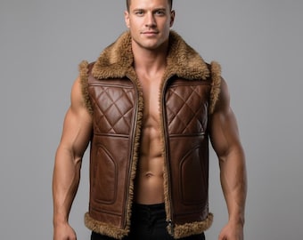 Men’s Shearling Leather Vest | Custom Cowhide Biker Gilet