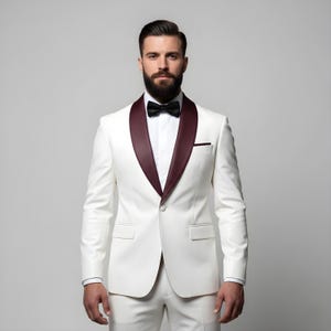 White Leather Tuxedo Suit – Handmade Custom Fit Groom Wedding Tuxedo