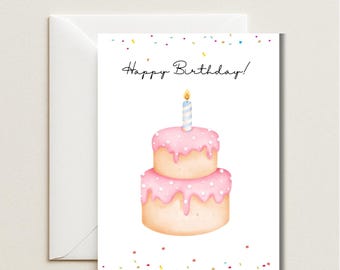 Torta di compleanno, modello di biglietto di compleanno, digitale, minimalista