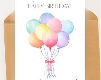 Happy Birthday Card, Balloon Birthday Card, Printable card, canva template, greeting card