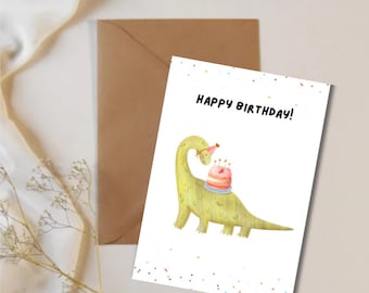 Carte d'anniversaire dinosaure - Carte d'anniversaire pour enfants mignons, voeux drôles de dinosaure, carte de joyeux anniversaire lunatique pour les enfants et les amateurs de dinosaures, carte de voeux