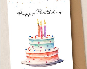 Torta di compleanno, modello di biglietto di compleanno, digitale, minimalista