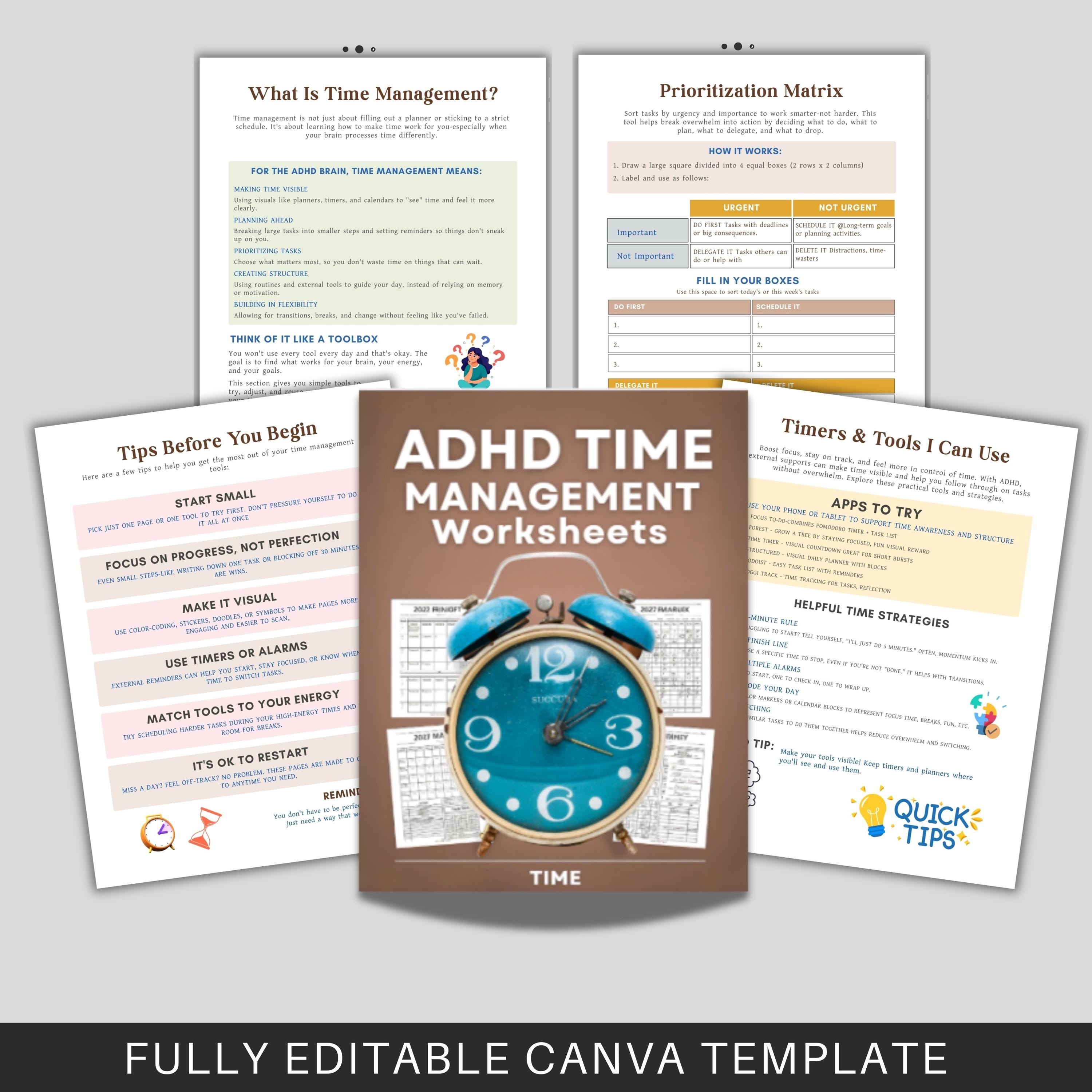 ADHD Planner and Time Management Worksheets | Focus & Productivity ...