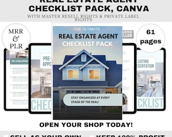 Ebook PLR para agentes inmobiliarios / Plantilla editable de Canva, paquete de listas de verificación para agentes inmobiliarios, seguimiento de clientes potenciales, guía de marketing y prospección, derechos de reventa