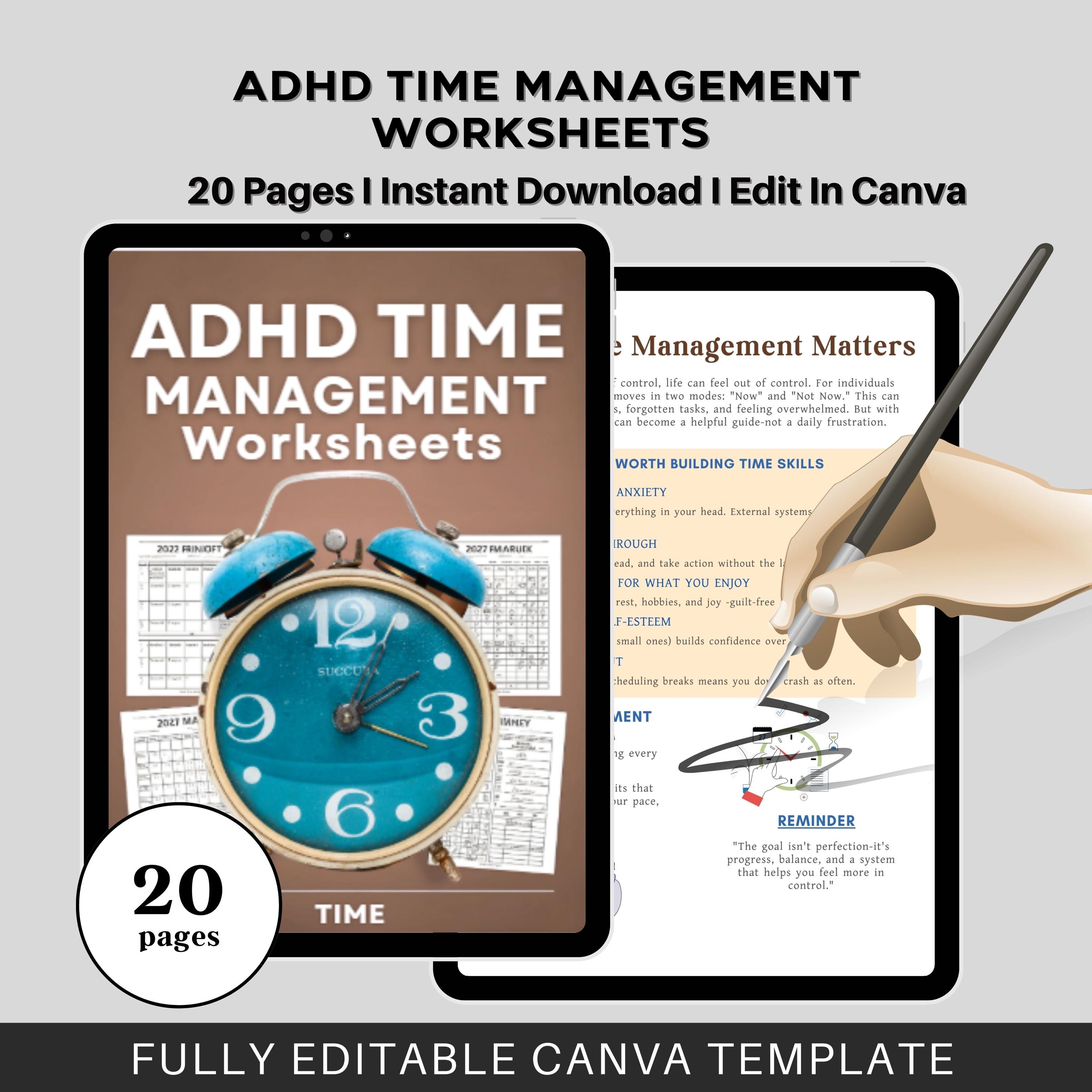 ADHD Planner and Time Management Worksheets | Focus & Productivity ...