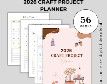 Planificador de proyectos de manualidades / Organizador de proyectos DIY y hechos a mano / Planificador de costura, tejido y acolchado / Canva KDP Interior / Diario imprimible