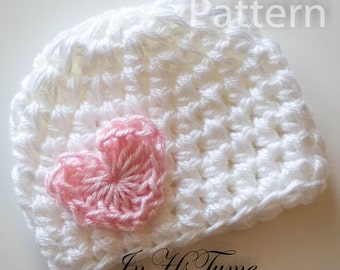 PDF CROCHET PATTERN Baby Hat, Baby Girl Hat, Newborn Beanie, Baby Newborn Hat, Baby Girl, Newborn Prop, Valentine Heart, Newborn Girl Hat