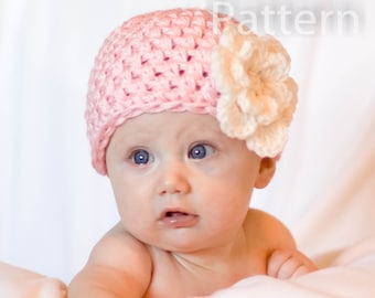 PDF CROCHET PATTERN Crochet Chunky Flower Beanie Hat Newborn 0-3 and 3-6 Months Instant Download