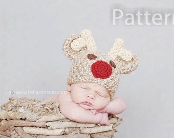 PDF CROCHET PATTERN Crochet Rudolph Hat, Baby Rudolph Hat, RudolphnBeanie, Animal Hat, Baby Girl Hat, Newborn Baby Hat, Crochet Baby Hat