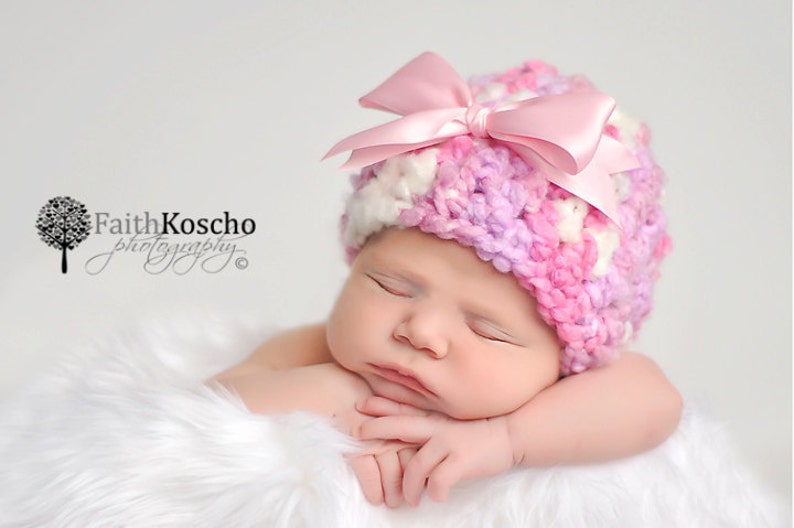 PDF CROCHET PATTERN Crochet Baby Girl Chunky Hat With Bow, Newborn Beanie, Baby Newborn Hat, Baby Girl, Baby Girl Beanie, Newborn Girl Hat image 2