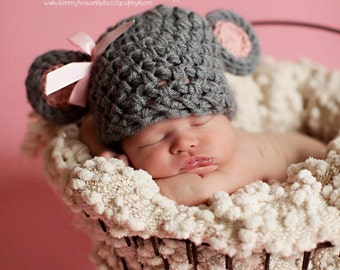 PDF CROCHET PATTERN Crochet Mouse Hat, Baby Mouse Hat, Mouse Beanie, Mouse Hat, Animal Hat, Baby Girl Hat, Newborn Baby Hat Crochet Baby Hat