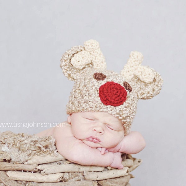 Crochet Baby Hat, Crochet Rudolph Hat, Baby Rudolph Hat, Baby Reindeer Hat, Animal Hat, Baby Girl Hat, Newborn Baby Hat, Newborn Prop