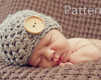 PDF CROCHET PATTERN Crochet Baby Hat, Baby Boy Hat, Newborn Beanie, Baby Boy, Button Beanie, Newborn Hat, Baby Boy Beanie, Baby Hat