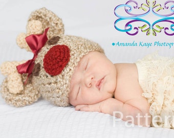 PDF CROCHET PATTERN Crochet Baby Girl Reindeer Rudolph Hat Newborn 0-3 Months 3-6 Months Instant Download