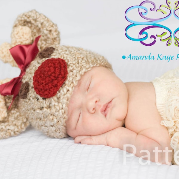 PDF CROCHET PATTERN Crochet Baby Girl Reindeer Rudolph Hat Newborn 0-3 Months 3-6 Months Instant Download