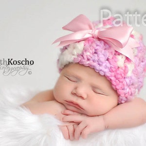 PDF CROCHET PATTERN Crochet Baby Girl Chunky Hat With Bow, Newborn Beanie, Baby Newborn Hat, Baby Girl, Baby Girl Beanie, Newborn Girl Hat image 1