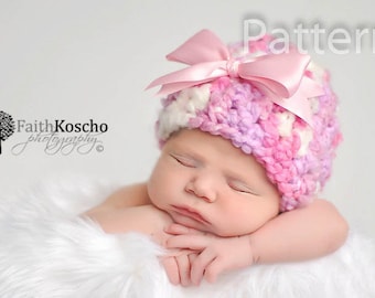 PDF CROCHET PATTERN Crochet Baby Girl Chunky Hat With Bow, Newborn Beanie, Baby Newborn Hat, Baby Girl, Baby Girl Beanie, Newborn Girl Hat