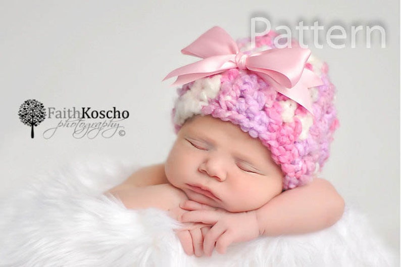 PDF CROCHET PATTERN Crochet Baby Girl Chunky Hat With Bow, Newborn Beanie, Baby Newborn Hat, Baby Girl, Baby Girl Beanie, Newborn Girl Hat image 1