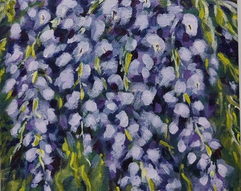 Wisteria Acrylic Flower Floral Painting on Canvas board size 18 x 24cm (approx. 7 x 9 inches) Fine Art by Vera Staha