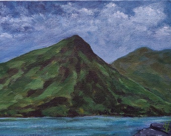 Mountain View Landscape Irish Lake Scenery Moody Sky Painting made on canvas board (5.8 x 8.3 inches) Fine Art by Vera Staha