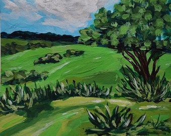 Loose Abstract Countryside Landscape Small Nature Painting on A5 size paper (5.1 x 7.4 inches) Fine Art by Vera Staha