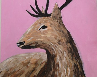 Original Stag Portrait Abstract Artwork Wildlife Acrylic Deer Painting made on A4 size paper (approx. 8x11) Modern Wall Art Décor