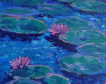 Water lilies Monet inspired Abstract painting made on canvas 50x50cm approx. 20x20 inches Expressionist Lily Pond Modern Impressionism