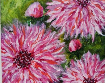 Dahlia Labyrinth Acrylic Flowers Floral Painting on A5 size paper (5.8 x 7.6 inches) Fine Art by Vera Staha