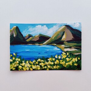 4 x 6" peinture acrylique originale petit paysage abstrait en vrac faite sur du carton de format carte postale Mini art moderne par Vera Staha