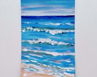 4x6” Original Acrylic Painting Small Loose Abstract Seascape made on postcard size cardboard Modern Mini Art by Vera Staha