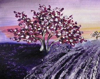 LAVENDER FIELD, Modern floral art, Acrylic painting made on A4 size paper (approx. 8x11)