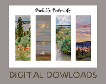 Vintage Art Landscapes Bookmarks pack of 4 Printable Art Bookmarks, Digital Bookmark Download, Finnish Artworks Bookmark Set, Bookworm gift