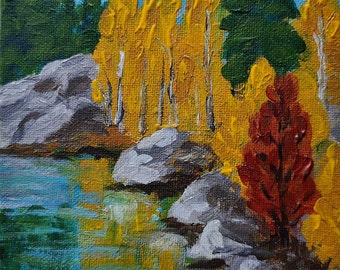 Autumn in Finland Fall Season Landscape Finnish Autumnal Lake Scenery Painting made on canvas board Fine Art by Vera Staha
