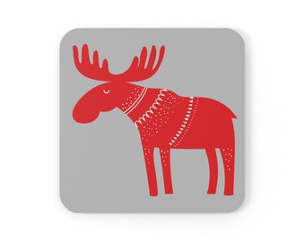 Moose Elk in a Xmas jumper Cork Coaster