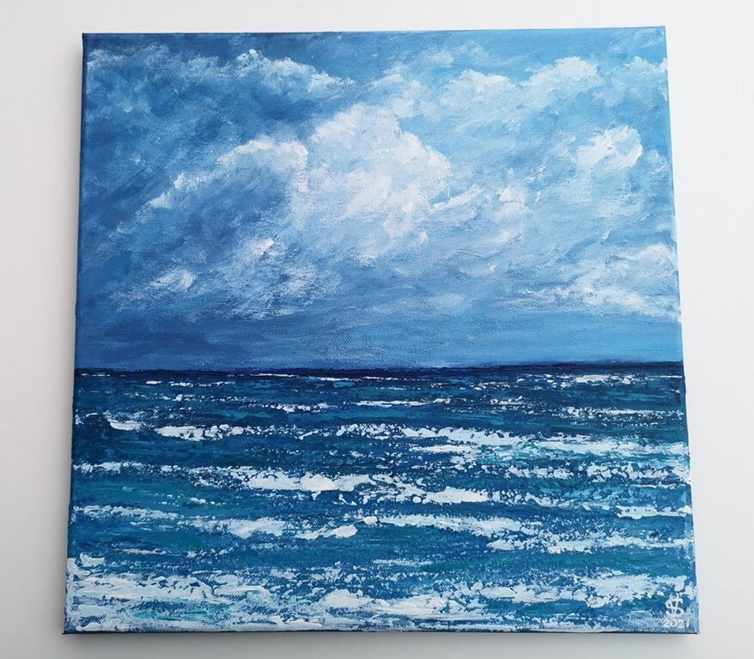 Cloudy Ocean Stormy Sea Wall Art Original Seascape Painting Etsy