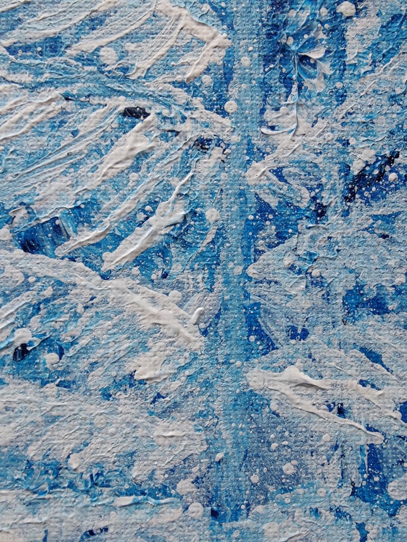 First Snow Original Abstract Painting Acrylic Winter Scenery Artwork made on canvas panel size 20 x 20cm 8x8 inches image 5