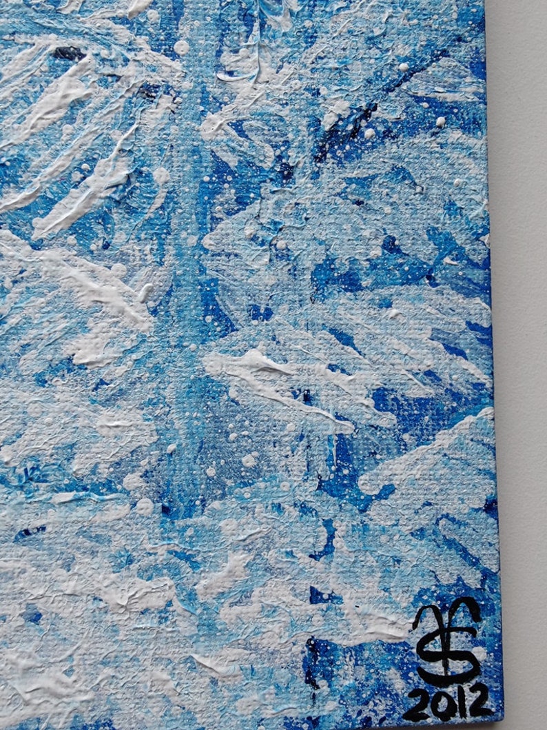 First Snow Original Abstract Painting Acrylic Winter Scenery Artwork made on canvas panel size 20 x 20cm 8x8 inches image 7