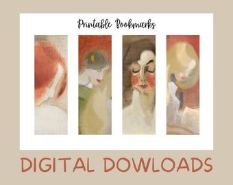 Vintage Women Portraits pack of 4 Printable Art Bookmarks, Digital Bookmark Download, Beautiful Girl Bookmark Set, Bookworm gift