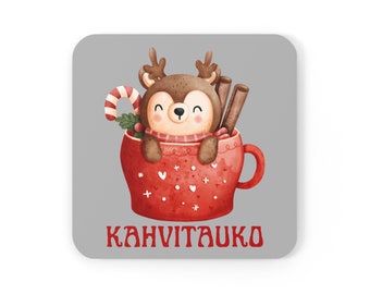 Kahvitauko Coffee break Cute reindeer in a mug Cork Coaster