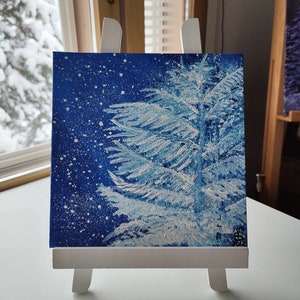 First Snow Original Abstract Painting Acrylic Winter Scenery Artwork made on canvas panel size 20 x 20cm 8x8 inches image 8