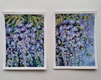 Set of Two Wisteria Acrylic Flower Paintings on A5 size paper (5.8 x 7.6 inches) Fine Art by Vera Staha