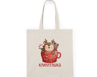 Kahvitauko, Coffee break Natural Cotton Canvas Tote Bag, Vegan Tote Bag, Shopping Eco Bag, Plastic Free, Finnish gift