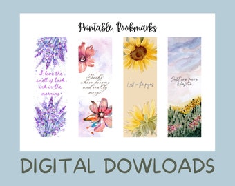Flower Power pack of 4 Floral Printable Bookmarks, Digital Bookmark Download, Spring Botanical Bookmark Set, Garden lover, Bookworm gift